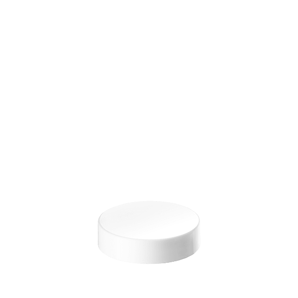 The image shows a Calaso PP Threaded Closure 58-400 HPA31A1A001-0010D5258. This is a circular, white plastic cap designed to fit a bottle with a 58-400 neck finish. The closure features threading on the inside for secure attachment and a smooth top surface.