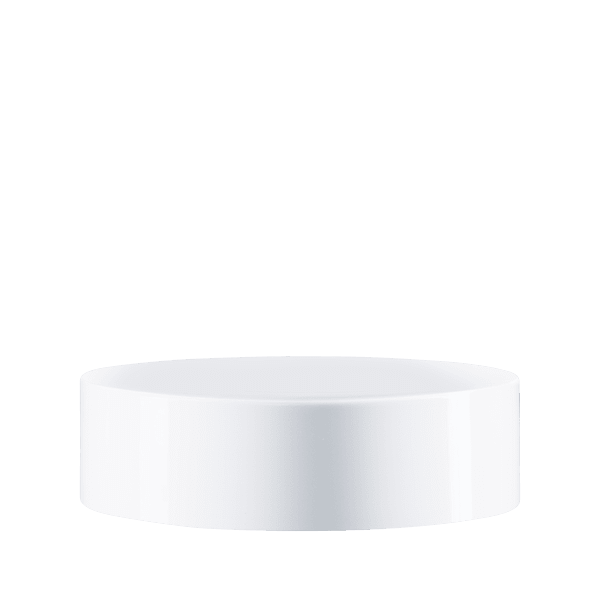The image features a "Calaso PP Threaded Closure 58-400 HPA31A1A001-0010D5258". The product is a white, round plastic cap with threading on the inside, designed to fit securely onto a container. The cap has a smooth top surface and a ridged edge to provide better grip for opening and closing.