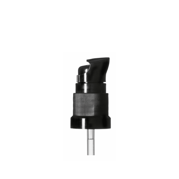 The image shows the Calaso PP Pump DIN18. The product is a white plastic pump with a smooth finish, designed for dispensing liquids. The pump features a long, slender nozzle and a ribbed cap that appears to fit securely onto bottles. The design is sleek and functional, suitable for various liquid products.