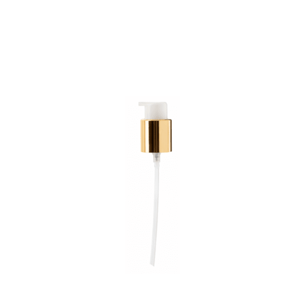 The image shows the Calaso PP Pump 24/410, a cylindrical plastic pump dispenser with a smooth, white finish. The pump features a ribbed collar and a long, slender nozzle that extends from the top, designed for easy dispensing of liquid products. The overall design is sleek and functional, suitable for various packaging needs.