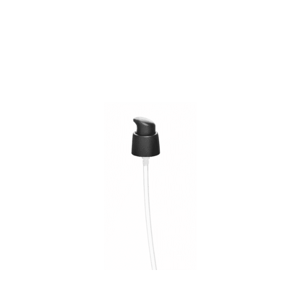 The image shows the "Calaso PP Pump 18-400." This is a plastic pump dispenser designed for bottles. It features a smooth, cylindrical pump head with a ribbed collar for secure attachment to a bottle with an 18-400 neck finish. The pump appears to be made of polypropylene (PP) and is typically used for dispensing liquids such as lotions or soaps. The pump stem is visible, extending downward from the pump head, which is the mechanism that allows the liquid to be dispensed. The overall design is sleek and functional, suitable for various personal care or household products.