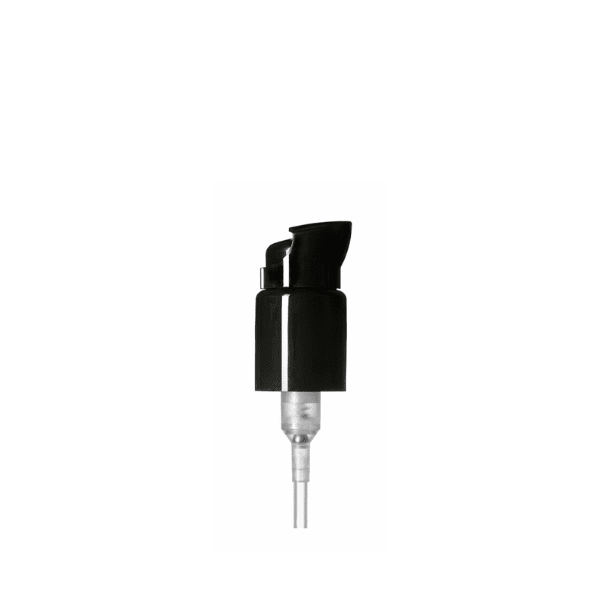 The image shows a Calaso PP Pump 24/410. This is a sleek, white plastic pump designed for dispensing products. The pump features a ribbed collar and a smooth actuator with a nozzle that can be depressed to dispense the product. The design is minimalistic and functional, suitable for various pump bottles.