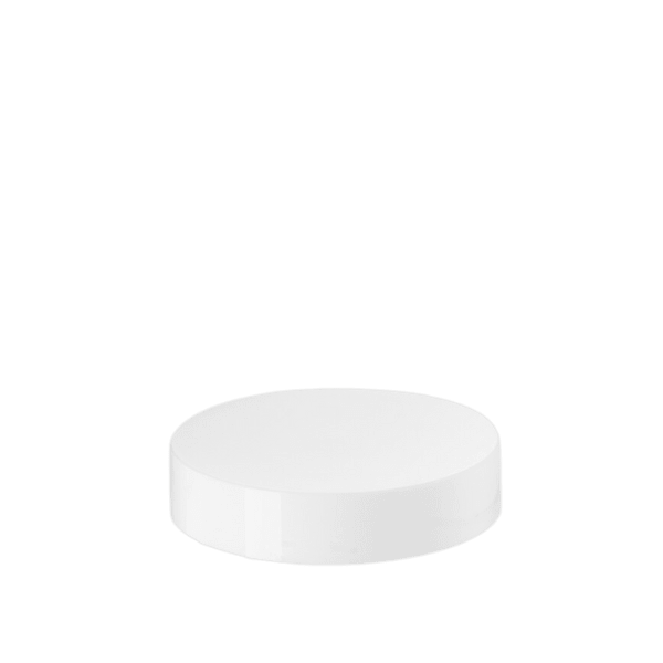 The image shows the Calaso PP Threaded Closure 86 Special, which is a plastic screw cap designed for containers. The closure is circular with a smooth, flat top surface and ribbed sides for easy gripping. The color of the cap is a solid, dark material, giving it a sleek and modern appearance. The threading on the inside of the closure is designed to fit securely on compatible containers, ensuring a tight seal.