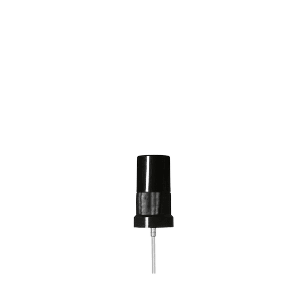 The image shows the Calaso PP Sprayer DIN18. It is a white plastic sprayer with a ribbed texture on the nozzle for better grip. The sprayer has a long, slender tube extending from the bottom, which is designed to be inserted into a bottle. The nozzle appears to be adjustable, allowing for different spray patterns. The overall design is sleek and functional.