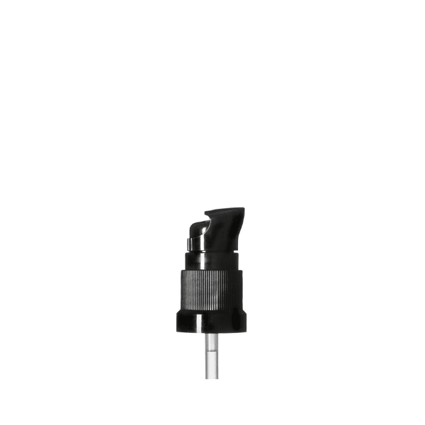 The image shows the Calaso PP Pump DIN18. It is a white plastic pump dispenser with a long, slender nozzle and a ribbed collar designed to be screwed onto a bottle. The pump mechanism is intended for dispensing liquids, such as lotions or soaps. The overall design is sleek and functional.