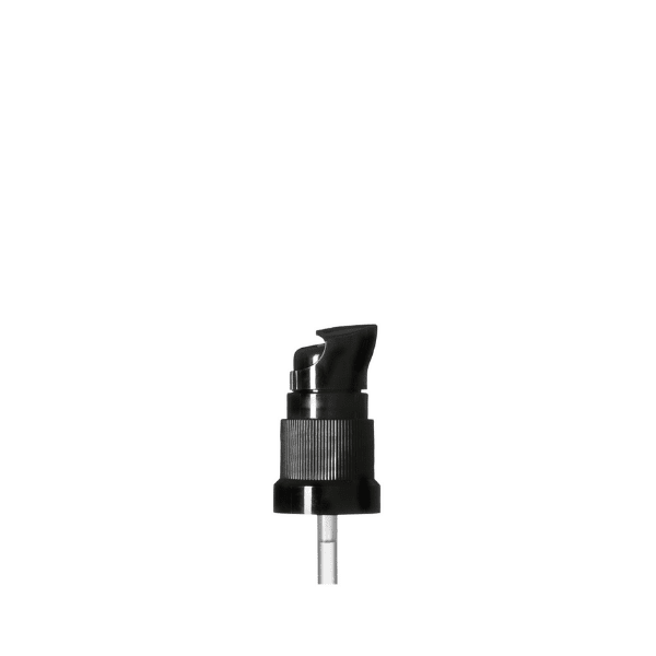 The image shows a Glasmeister PP Pump DIN18. This product features a sleek, cylindrical pump dispenser with a smooth, glossy white finish. The pump has a long, narrow neck and a ribbed texture near the top for easy grip. The dispensing nozzle is also white and extends slightly outward, designed for precise application of liquid products. The overall design is minimalist and functional, suitable for various liquid dispensing needs.