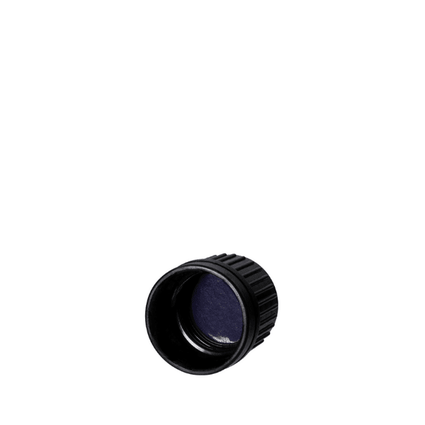 The image shows a close-up view of the Calaso HDPE Threaded Closure DIN18. The closure is cylindrical in shape and made from high-density polyethylene (HDPE) material. It features a smooth, matte white finish and has threading on the inside to ensure a secure fit when attached to a corresponding container. The top surface is flat, with a slightly raised rim along the edge.