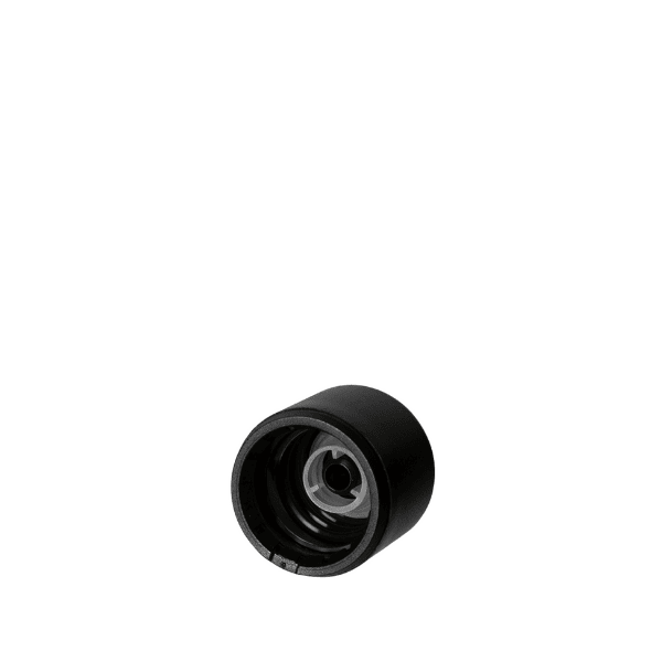 The image displays the Calaso PP Threaded Closure DIN18. The product is a small, cylindrical, white plastic cap with a threaded design, intended for sealing bottles or containers. The closure's top surface is flat and smooth, with no visible logo or markings. The threading around the inside of the cap is clearly visible, indicating its screw-on functionality. The overall appearance is sleek and functional.