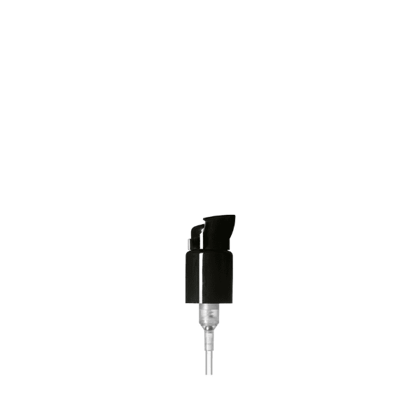 The image shows the Calaso PP Pump 24/410 ABB15A3C001, a plastic pump dispenser. The pump is primarily white with a smooth, cylindrical body. It features a ribbed collar for easy grip and twisting. The nozzle is slightly angled, designed for efficient dispensing of liquids when pressed. The pump's design is clean and simple, suitable for various bottles and containers.