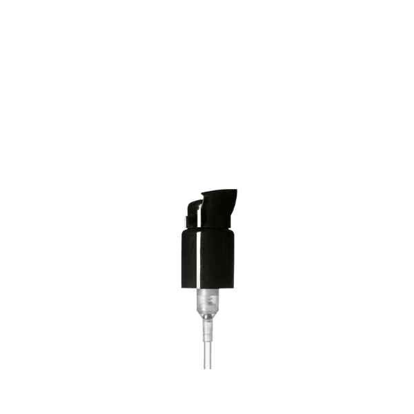 The image shows the "Calaso PP Pump 24/410 ABB15A3C011" product. It features a plastic pump dispenser with a ribbed screw-on cap. The pump is primarily white with a smooth finish, and the nozzle is designed for dispensing liquid products. The pump has a long, slender dip tube extending from the bottom for insertion into bottles. The overall design is sleek and functional, suitable for various liquid dispensing applications.