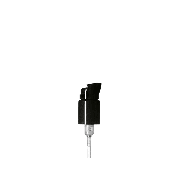 The image shows the Calaso PP Pump 24/410, which is a white plastic pump dispenser typically used for bottles containing liquid products such as lotions, soaps, or shampoos. The pump features a ribbed collar for easy grip, and a smooth actuator that can be pressed down to dispense the product. The pump is attached to a long dip tube that extends into the bottle to reach the liquid inside. The overall design is simple and functional, intended for effective dispensing of liquid products.