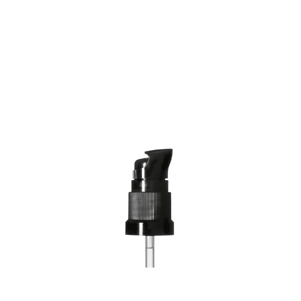 The image shows the Calaso PP Pump DIN18. It features a sleek, cylindrical pump design with a smooth, white finish. The pump head is ergonomically shaped for easy use and is connected to a long, slender dip tube. The overall appearance is clean and modern, suitable for dispensing various liquid products.