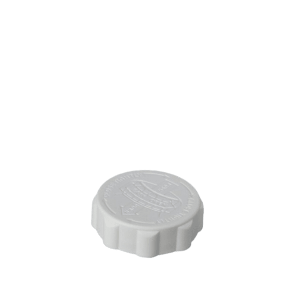 The image shows the MRP Solutions PP Threaded Closure 45-400 (ES045). It is a white, circular plastic cap with a smooth top surface and threaded sides designed to screw onto a compatible container. The closure appears to have a standard design suitable for various packaging needs. 