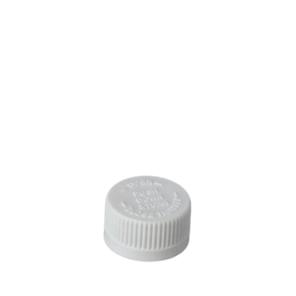 The image shows the MRP Solutions PP Threaded Closure 24-400. It is a white, cylindrical plastic cap with a smooth, flat top and ribbed sides for grip. The threaded design is visible on the inside of the cap, indicating it screws onto a compatible container. The closure appears sturdy and functional.