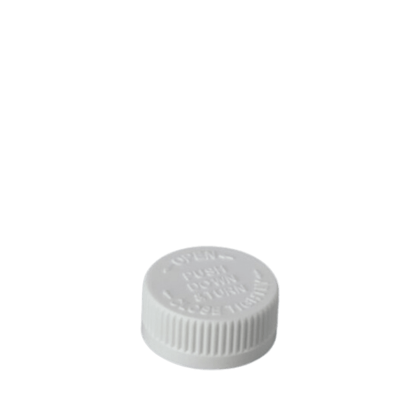 The image shows the MRP Solutions PP Threaded Closure 33-400. It is a white, circular, plastic cap with a smooth finish and ribbed edges for better grip. The closure is designed to fit containers with a 33-400 neck finish, featuring threading on the inner side for secure attachment. The top surface of the cap is flat.