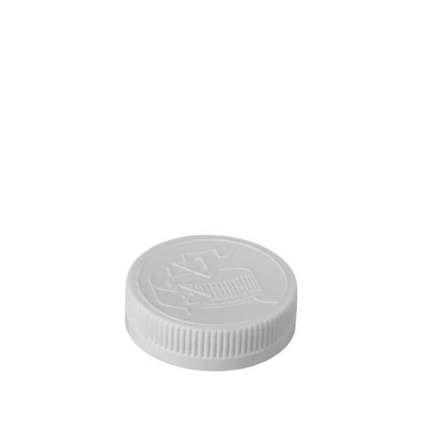 The image displays the MRP Solutions PP Threaded Closure 63-400 CR063. It is a white, circular, plastic cap with a smooth surface and threaded interior designed to fit onto compatible containers. The cap has a standard 63-400 neck finish and features a child-resistant design indicated by the "CR063" in its name.