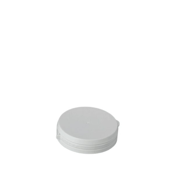 The image shows an MRP Solutions LDPE Flip Top Cap 53-400 JT053. The cap is white and made of plastic. It features a flip-top mechanism that allows easy opening and closing. The cap has a smooth, rounded surface and fits a 53-400 neck finish. 