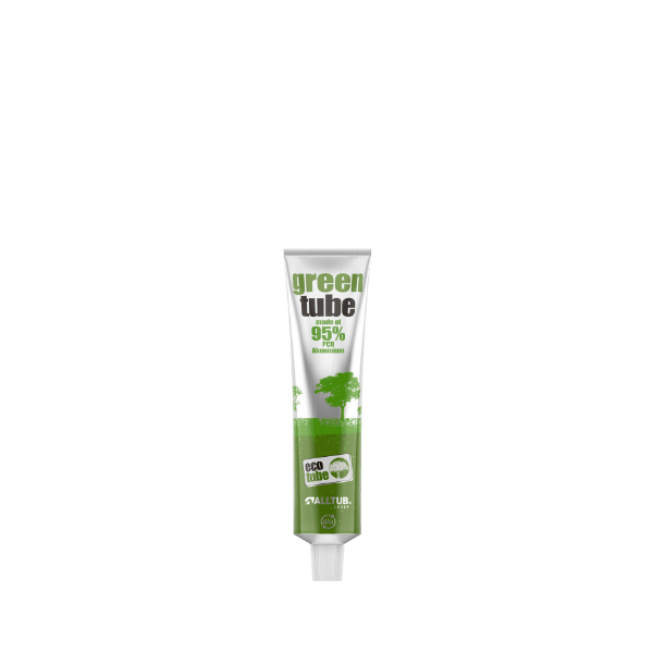 The image shows the Alltub 0.1oz Aluminum Tube in a vibrant green color. The tube is small, with a capacity of 3 ml, and has a sleek, cylindrical shape. It features a smooth, metallic finish with a cap at the top for sealing. The design is simple and modern, highlighting the tube's compact and portable nature.