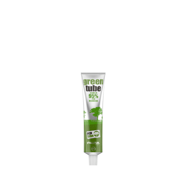 The image shows a 0.9oz aluminum tube manufactured by Alltub. The tube is primarily green with a shiny metallic finish and has a silver screw cap at the top. The body of the tube is cylindrical, tapering slightly towards the cap. The product name "Alltub 0.9oz Aluminum Tube" is printed clearly on the tube, with no additional text or graphics visible. The tube is displayed against a plain white background.