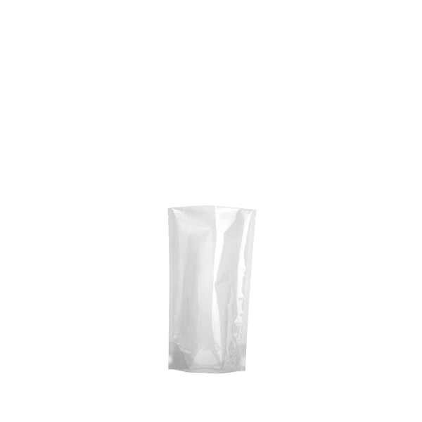 The image shows the Elk Packaging 4.0oz PE Standup Pouch. The pouch is designed with a clear front, allowing the contents inside to be visible. It has a resealable zipper at the top for easy opening and closing, and the bottom of the pouch is gusseted, enabling it to stand upright. The packaging material appears to be smooth and glossy, providing a sleek and modern look.
