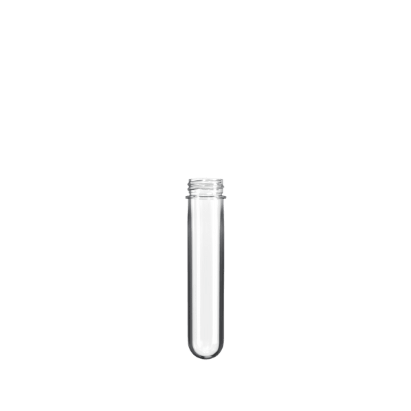 The image shows a transparent, blue-tinted PET bottle preform, specifically the Resilux PET Bottle Preform 40gr DET 28/400 SPH. The preform has a cylindrical shape with a narrow neck and a threaded top designed for a screw cap. The preform is displayed against a plain white background, highlighting its smooth and sleek surface.