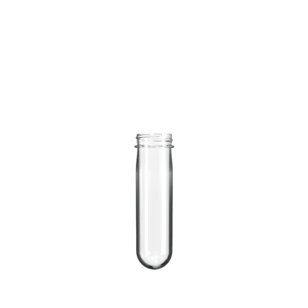 The image shows the Resilux PET Bottle Preform 58gr 38-400. It is a transparent, cylindrical plastic preform with a threaded neck designed for further processing into a PET bottle. The preform has a smooth surface and a consistent shape, indicating it is ready for blow molding into its final bottle form.