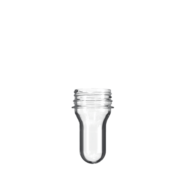 The image shows the Resilux PET Bottle Preform 24gm 38-400. It is a transparent, cylindrical plastic preform with a threaded neck, designed to be inflated into a full-sized bottle. The preform has a smooth surface and a uniform shape, with the threaded neck allowing for a secure cap attachment. The overall appearance is sleek and clear, indicating it is made from PET plastic.