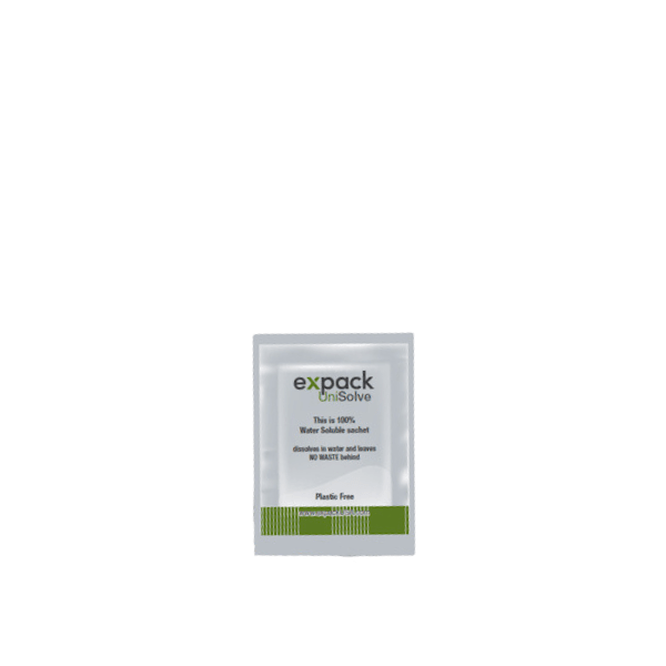 The image shows the EXpack 1.0oz PET Standup Pouch Unisolve (30ml). This is a small, clear plastic pouch designed to stand upright. The pouch has a resealable zipper at the top and is made from a transparent material, allowing the contents to be visible. The design is simple and functional, suitable for holding a variety of liquid or gel products.