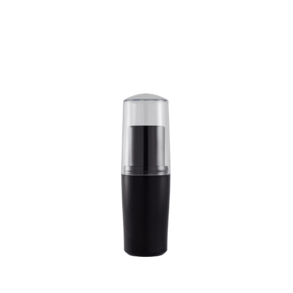 The image shows the SIMEX 0.2oz ABS Mascara Tube MA005, a sleek and cylindrical cosmetic container designed for mascara. The tube is predominantly black with a smooth, glossy finish. It features a screw-on cap with a fine brush applicator attached inside. The design is minimalistic and elegant, suitable for holding mascara.