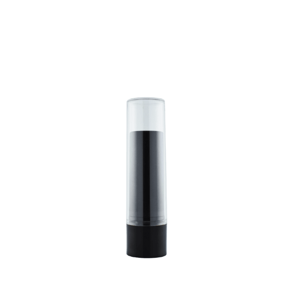 The image shows a SIMEX 0.2oz ABS Mascara Tube (MA023). The tube is sleek and cylindrical with a glossy black finish. It features a screw-on cap with a built-in mascara wand. The design is minimalist, with no visible branding or labeling on the exterior. The overall look is modern and professional, suitable for cosmetic use.