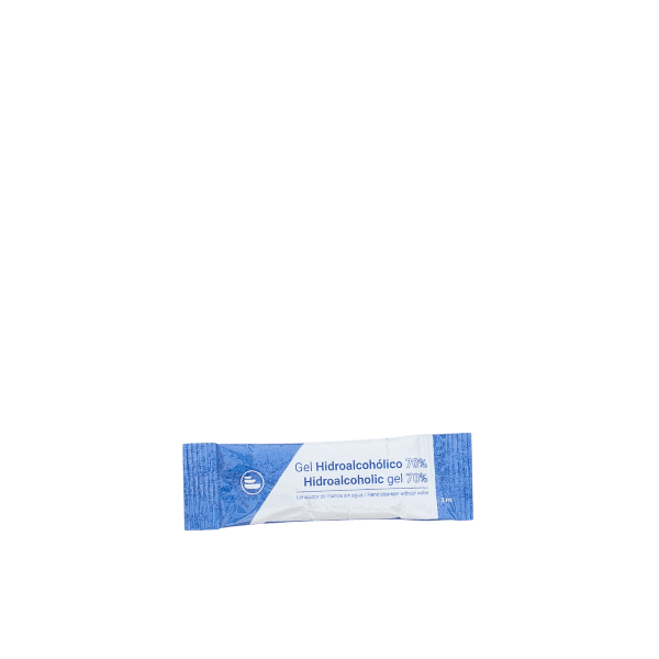 The image shows the Expack 0.7oz PE Standup Pouch PCR Unistick 21ml. It is a small, sleek, and rectangular stand-up pouch with a smooth surface. The pouch appears to be semi-transparent with a subtle matte finish and has a flat bottom that allows it to stand upright. The top edge of the pouch is sealed, and there is a small notch on one side, indicating an easy-tear opening feature. The overall design is minimalistic and functional, suitable for packaging small quantities of liquid or gel products.