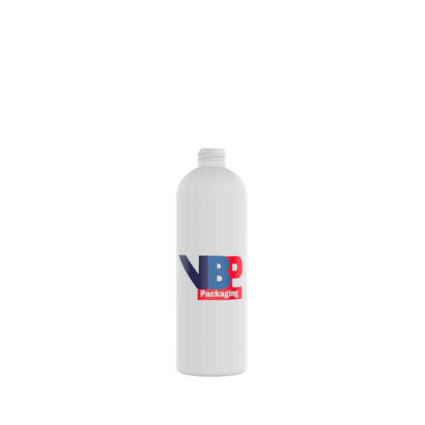 The image displays the VB Packaging 16.0oz HDPE Bottle (B16OZ24410). The bottle is cylindrical with a smooth, white exterior and a flat base. It features a narrow neck with a threaded top designed to accommodate a screw-on cap (not shown in the image). The bottle has a sleek and simple design, suitable for various liquid products.