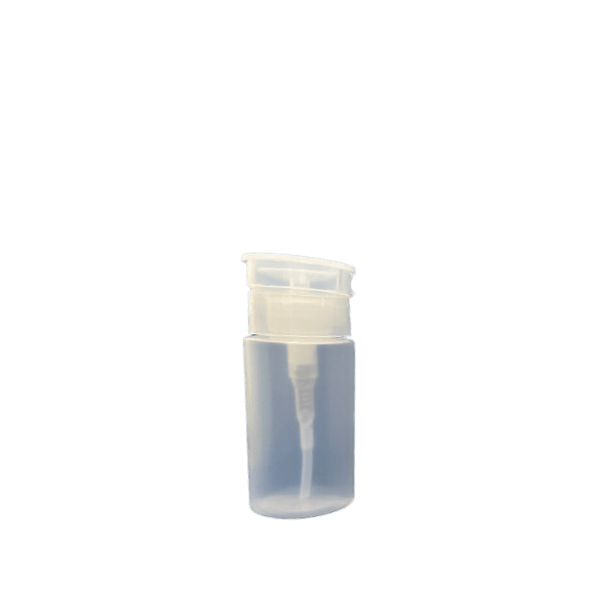 The image shows the Garrett Hewitt International 3.4oz PP Bottle. It is a small, clear bottle made of polypropylene (PP) with a cylindrical shape. The bottle has a smooth surface and a flat base, allowing it to stand upright. It features a screw-on cap, which is also clear, and the neck of the bottle is slightly narrower than the body. The overall design is simple and functional, suitable for holding liquids.