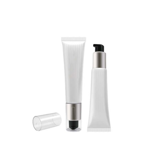 The image displays a Burhani Packaging Solutions 0.9oz PE Tube ABL Round, 25 ml. It is a sleek, cylindrical tube with a smooth white surface. The tube has a screw cap at one end, which appears to be tightly sealed. The overall design is minimalistic and functional, suitable for holding creams, gels, or other similar products.