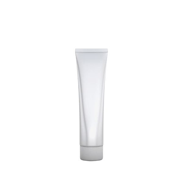 The image displays the Burhani Packaging Solutions 3.2oz PE Tube ABL Round. This is a cylindrical tube with a smooth, glossy white surface. The tube is capped with a matching white screw-on cap. The overall design is clean and minimalist, suitable for various cosmetic or personal care products.