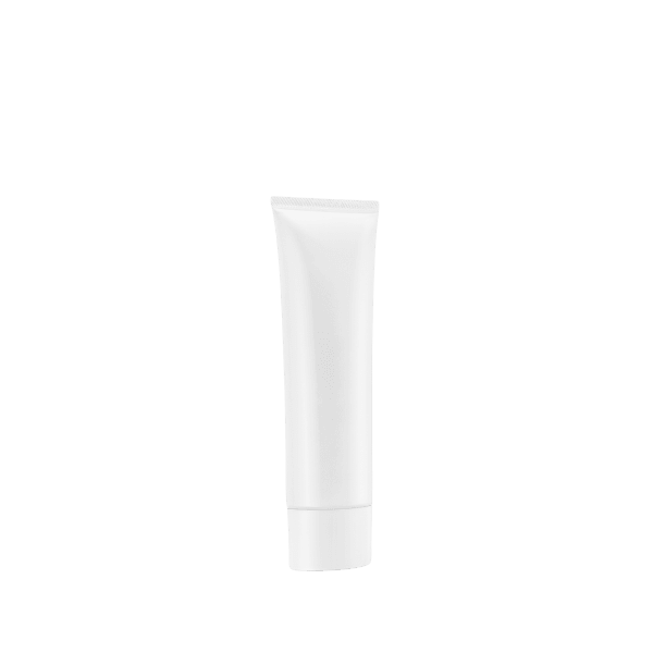 The image shows a Burhani Packaging Solutions 1.5oz PE Tube Coex Oval. The product is a small, cylindrical, oval-shaped tube with a white cap. The body of the tube is white and appears to have a smooth, glossy finish. The cap is also white and fits securely on top of the tube, which is likely used for holding and dispensing products such as creams, lotions, or gels. The overall design is simple and sleek.