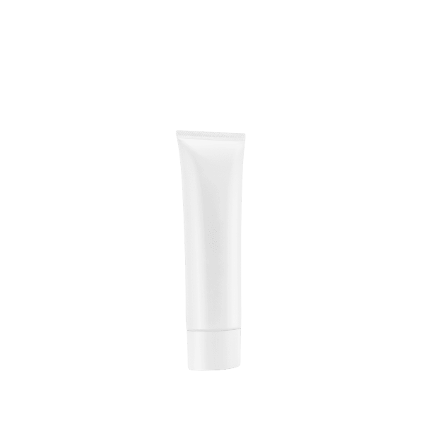The image features the Burhani Packaging Solutions 1.7oz PE Tube Coex Oval. This is a white, oval-shaped plastic tube with a smooth surface and a glossy finish. The tube has a screw-on cap that is also white. The product is displayed standing upright with the cap at the bottom, and there are no labels or additional markings on the visible side of the tube.