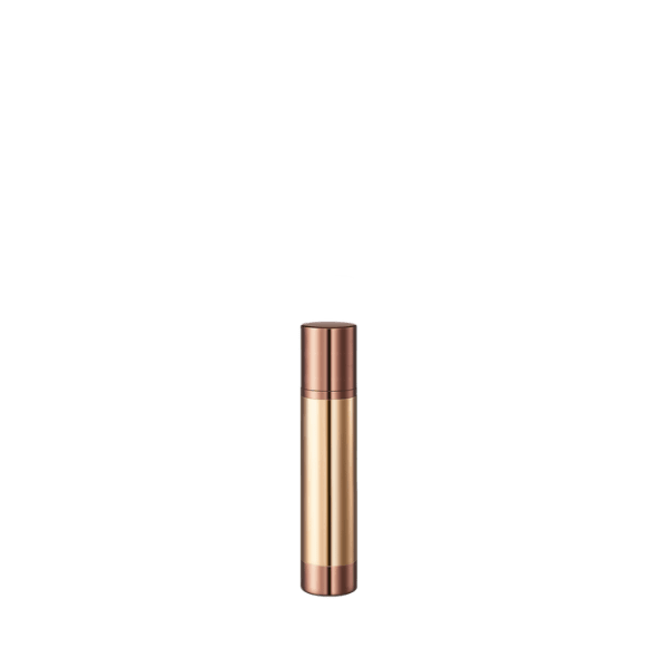 The image features the Garrett Hewitt International 2.7oz SAN Airless Bottle GL80AA. The bottle has a sleek, cylindrical shape with a clear, transparent body that allows visibility of the contents inside. The top section includes a white pump dispenser and a matching white cap. The overall design is modern and minimalistic, emphasizing functionality and aesthetics.