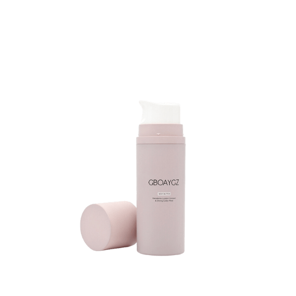 The image features the Garrett Hewitt International 1.7oz AS Airless Bottle. The bottle is cylindrical with a sleek, clear body that allows visibility of the contents inside. It has a glossy, silver-colored pump dispenser on top for easy application, capped with a transparent lid to protect the pump. The overall design is modern and minimalist, emphasizing functionality and elegance.