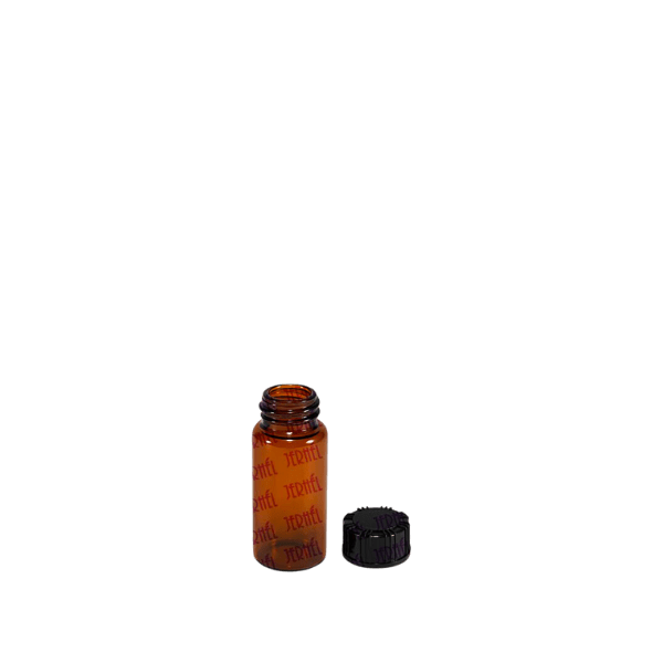 The image displays a 0.3oz glass bottle from Jerhel Plastics Inc. The bottle is clear and cylindrical with a flat base. It has a narrow neck and a small threaded opening at the top, designed to accommodate a screw-on cap or dropper. The simple and sleek design of the bottle makes it suitable for holding small quantities of liquids such as essential oils or serums.