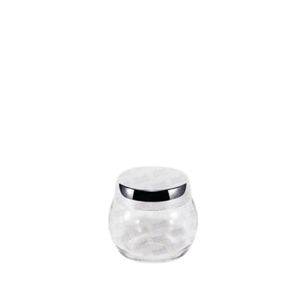 The image shows a transparent glass bottle, identified as the Jerhel Plastics Inc. 1.7oz Glass Bottle. The bottle has a cylindrical shape with a straight, smooth body and a slightly wider base. The neck of the bottle tapers slightly and is topped with a screw-top cap. The glass is clear, allowing the contents to be easily visible. The overall design is sleek and minimalistic.