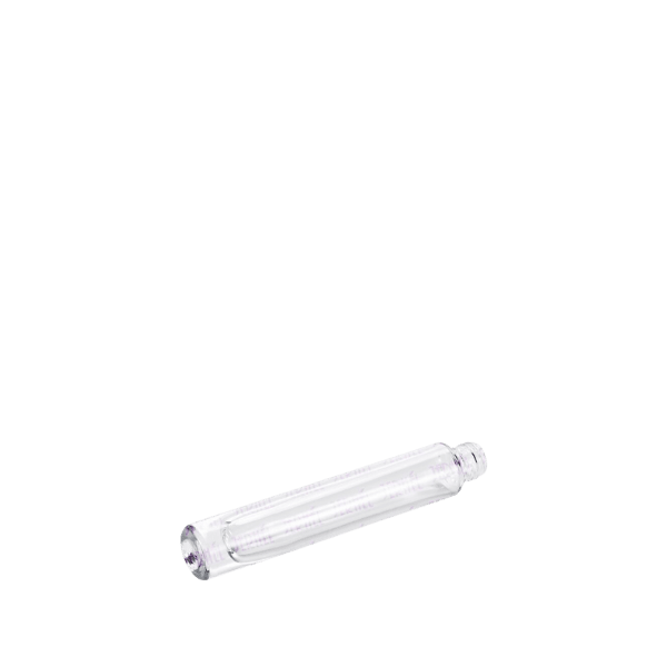 The image shows a clear, cylindrical 0.4oz glass bottle from Jerhel Plastics Inc. The bottle has a smooth, transparent surface and a narrow neck, suitable for precise dispensing of liquids. The bottle is shown without a cap and is placed against a plain white background.