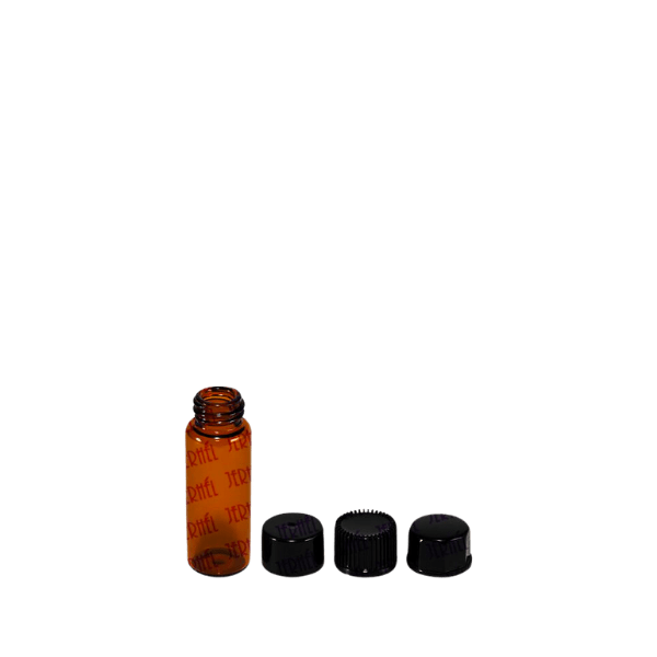 The image shows the Jerhel Plastics Inc. 0.2oz Glass Bottle (JI-2119). It is a small, clear glass bottle with a cylindrical shape, a narrow neck, and a screw-top opening. The bottle is empty and stands upright against a plain white background. The clarity of the glass allows for full visibility through the bottle.