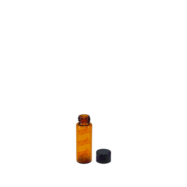 The image shows a clear, cylindrical 0.2oz glass bottle from Jerhel Plastics Inc. The bottle has a smooth surface and a small neck with threading for a cap, though the cap is not included in the image. The glass is transparent, allowing the contents to be easily visible. The overall design is simple and functional, suitable for storing small quantities of liquids. The product name is "Jerhel Plastics Inc. 0.2oz Glass Bottle."