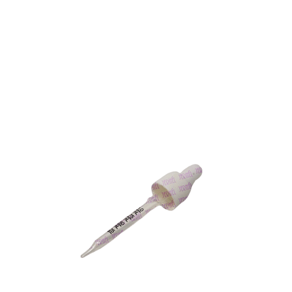 The image shows the Jerhel Plastics Inc. PP Dropper 20-410 JI-12262. This dropper features a white ribbed cap and a clear plastic pipette. The pipette is designed to dispense liquid in a controlled manner, making it suitable for various applications such as pharmaceuticals, cosmetics, and essential oils. The white cap has a textured surface for better grip, and the clear pipette allows for visibility of the liquid inside.