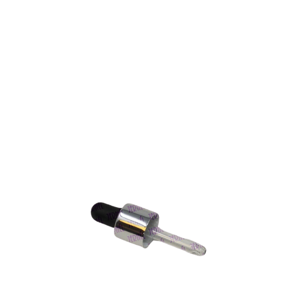 The image shows a Jerhel Plastics Inc. PP Dropper 13-415 (JI-23714). It features a clear, cylindrical dropper bottle with a black screw cap. The dropper itself is visible, extending from the cap into the bottle. The overall design is sleek and functional, suitable for dispensing small amounts of liquid.