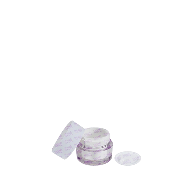 The image shows a clear, round 1.7oz PETG jar from Jerhel Plastics Inc. The jar has a smooth surface with no visible branding or text. It features a straight-sided design with a wide opening at the top, suitable for easy access. The screw-top lid is also clear, maintaining the uniform appearance of the jar. This container is ideal for storing various cosmetic or personal care products.
