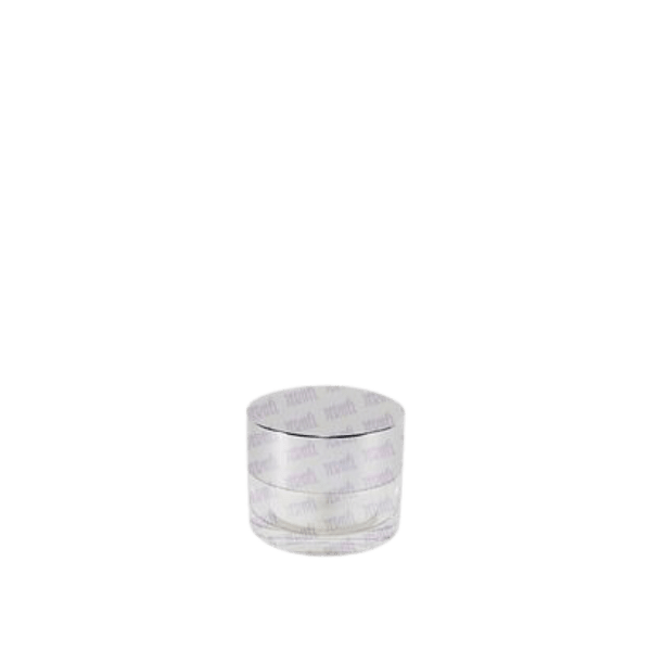 The image shows the Jerhel Plastics Inc. 1.7oz Jar (JI-2273). The jar is clear and cylindrical with a smooth, flat base. It has a wide mouth and a screw-on lid, also clear, creating a seamless look. The overall design is sleek and minimalistic, making it suitable for various contents like creams, lotions, or other cosmetic products.
