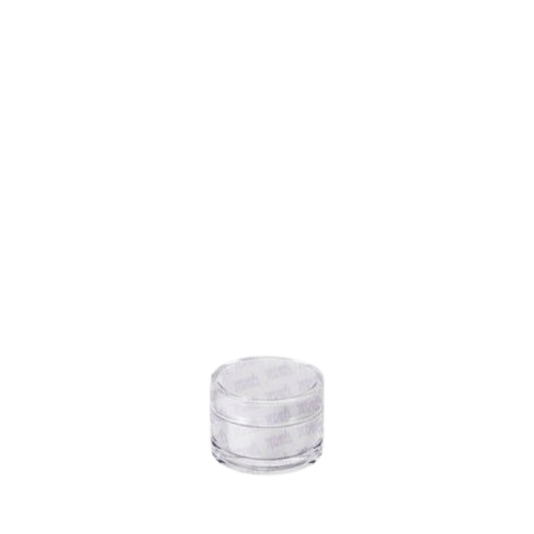 The image shows a clear, cylindrical plastic jar with a white screw-on lid. The jar is identified as a Jerhel Plastics Inc. 1.7oz Jar (JI-580). The jar has smooth, transparent walls, and the white lid is flat on top and appears to fit securely onto the jar. The overall design is simple and functional, suitable for holding small quantities of various products.