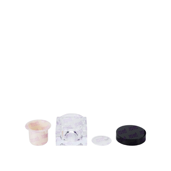 The image shows the Jerhel Plastics Inc. 1.7oz Jar (JI-626). The jar is made of clear plastic material, allowing the contents inside to be visible. It has a cylindrical shape with a smooth, flat base and a screw-on lid. The lid is also made of clear plastic and fits securely on top of the jar. The overall design is simple and functional, ideal for storing small amounts of product.